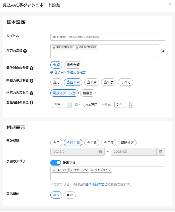 見込み推移ダッシュボード設定画面